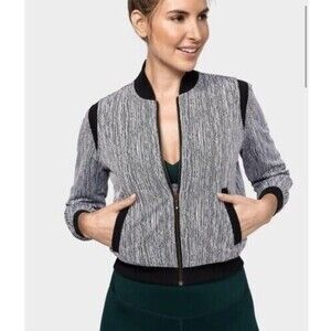 $110 MANDUKA Bomber Jacket Gray Dunes Jacquard Stretch Designer Coat Size M